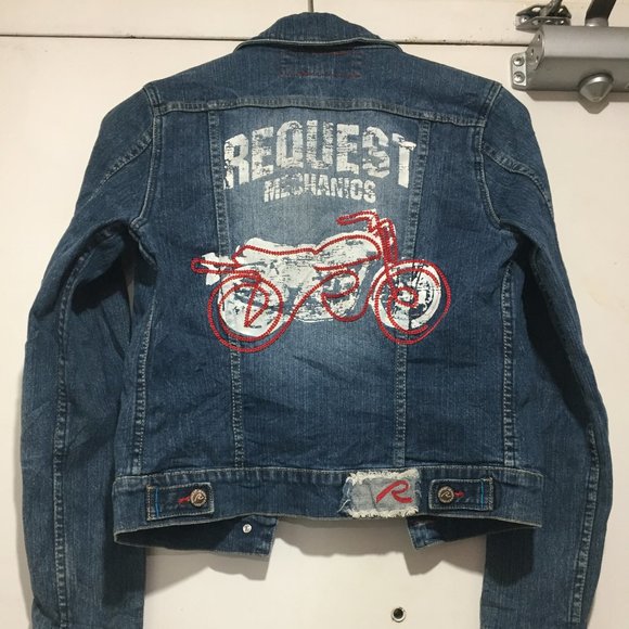 VINTAGE REQUEST PRINTED JEANS JACKETS SIZE M - Picture 6 of 11